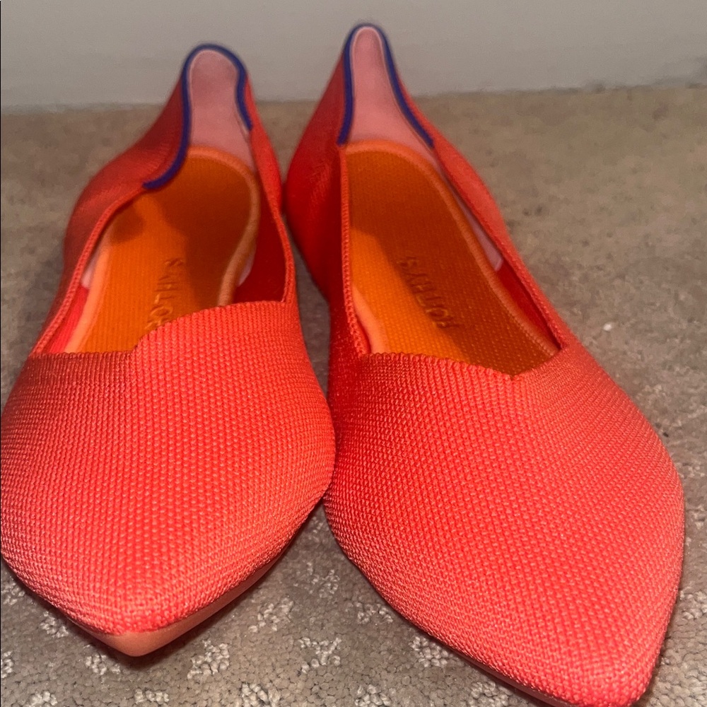 Rothy's Bright Orange Flats with Blue Trim - Picture 7 of 8